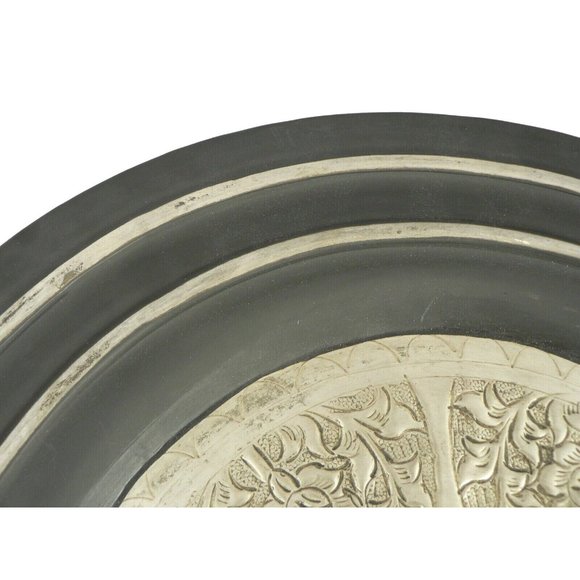 Metal Wall Plate Platter Centerpiece Tray Embossed Stamped Floral Design Hanger - Picture 7 of 12